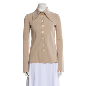 A.W.A.K.E. AWAKE MODE Beige Pointed Collar Button-Front Blouse - Size 34EU/Small